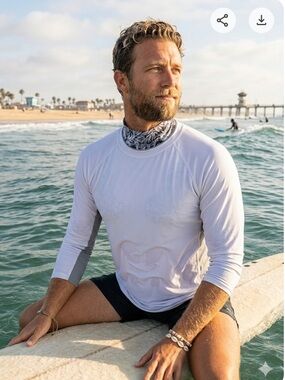 Men’s Coolibar white and light gray UPF 50+ Sun Protection Shirt